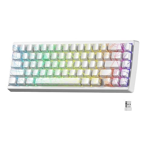x XVX M67 Wireless 60% Percent Keyboard, QMK/VIA Topographic Gaming Keyboard, Tri-Mode Thocky Creamy Mechanical Key board, Hot Swappable Gasket Mount RGB IMD Tech for Win/Mac, Spider Web Theme, White - Image 1