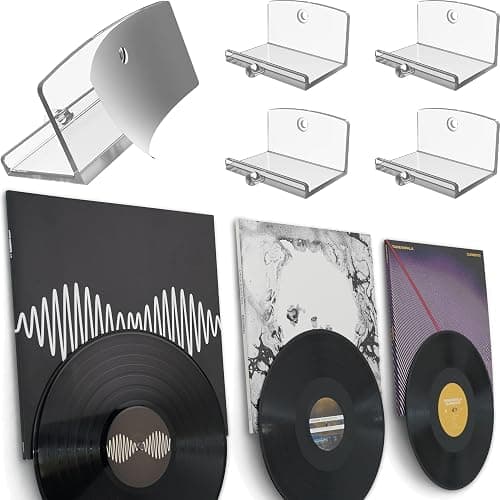Modern JP Adhesive Vinyl Wall Mount (4-Pack) – Dual Display Album and Disc, Strong Hold Record Holder Wall, Record-Safe Easy Installation, Album Wall Mount for 1LP and 2LP – Clear - Image 1