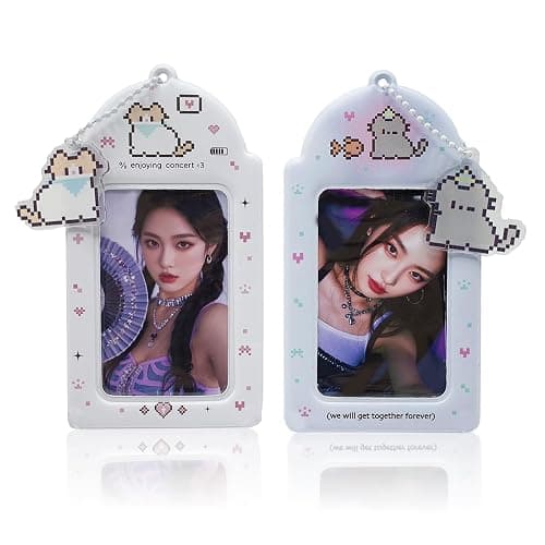 LQTIIITQL 2 Sets Photocard Holder with Cute Cat Keychain Y2K PhotoCard Holder Charm Holders Kawaii Photo Card Keychain ID Bus Card Holders Kawaii - Image 1