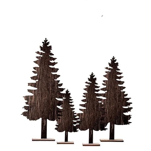 Barydat 4 Pcs Summer Christmas Table Decorations Wooden Christmas in July Pine Tree Reindeer Table Centerpiece Xmas Tabletop Sign Rustic Farmhouse Decor for Home Office Party Supplies Gifts(Pine Tree) - Image 1