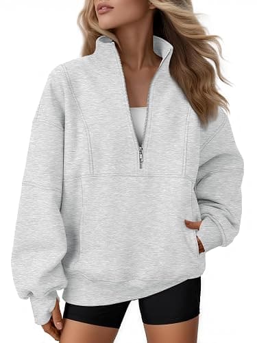 AUTOMET Women's Quarter Zip Oversized Sweatshirt Fleece Mock Neck Pullover | Half Zip, Pockets, Thumb Hole, Teen Oversized Hoodie, Pullover Fleece Jacket, Fall Clothes, Cozy Winter Outfits - Image 1