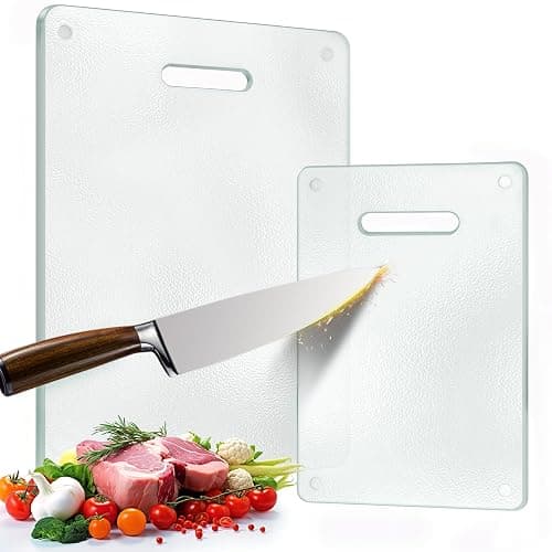 Tempered Glass Cutting Board for Kitchen, 2PCS Clear Chopping Board with Handle (16"x12" & 12"x8"), Plastic Free, Scratch Resistant, Heat Resistant, Dishwasher Safe, Non-toxic, Easy to Clean - Image 1