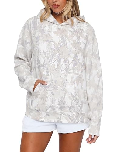 DURUNUL Women Camo Hoodies Maple Leaf Oversized Fleece Hooded Sweatshirt Loose Long Sleeve Pullover Top with Pocket Couple - Image 1