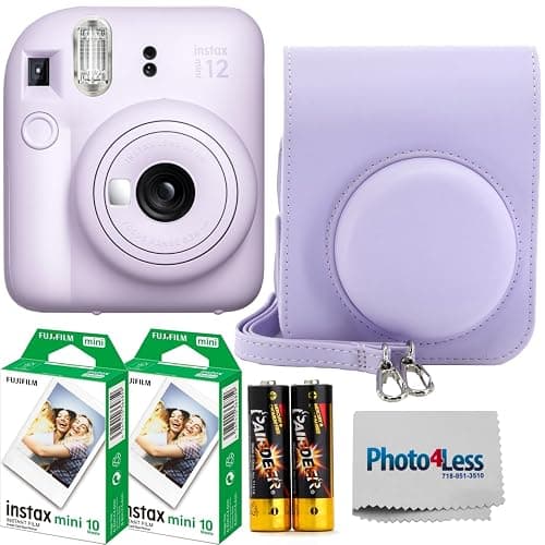 Fujifilm Instax Mini 12 Instant Film Camera Lilac Purple, Fujifilm Instax Mini Twin Pack Instant Film 20 Sheets, Case, Accessory Bundle - Image 1