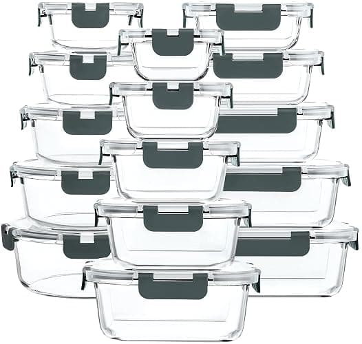 M MCIRCO 30 Pieces Glass Food Storage Containers with Snap Locking Lids,Glass Meal Prep Containers Set - Airtight Lunch Containers, Microwave, Oven, Freezer and Dishwasher - Image 1
