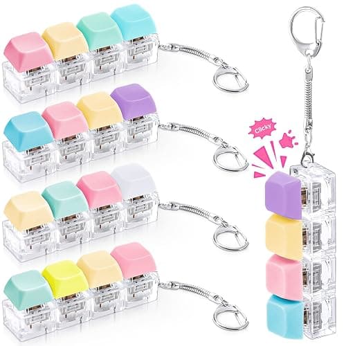 Halloscume 4 Pcs Keyboard Adult Fidget Clicker 4-in-1 Keyboard Fidget Keychain Cube Mechanical Key Button Clicker Stress Relief Gift for Office Home to Pass The Time (Pastel Colors) - Image 1
