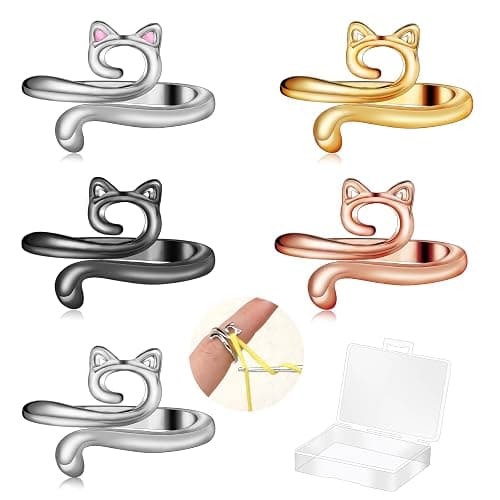 FOUSNOW 5 Pcs Crochet Ring, Adjustable Crochet Tension Rings, Yarn Ring for Finger Knitting Loop Accessories Tools, Yarn Rings for Women Mother Grandma - Image 1