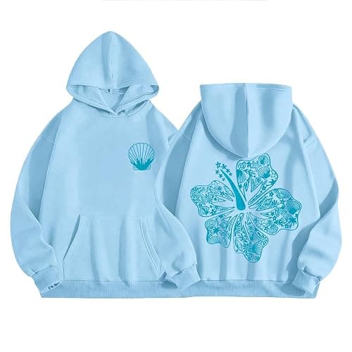 Lubpow Cute Pink Hoodie Kids Girls Aesthetic Preppy Hibiscus Flower Puff Hoodies Kawaii Hawaii Palm Beach Graphic Pullover - Image 1