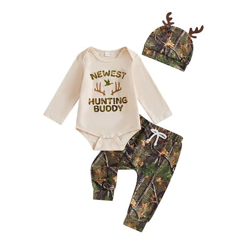 GOOCHEER Newborn Baby Boy Clothes Hunting Long Sleeve Romper Shirt Tops Pants Fall Winter Outfits Hat Set - Image 1