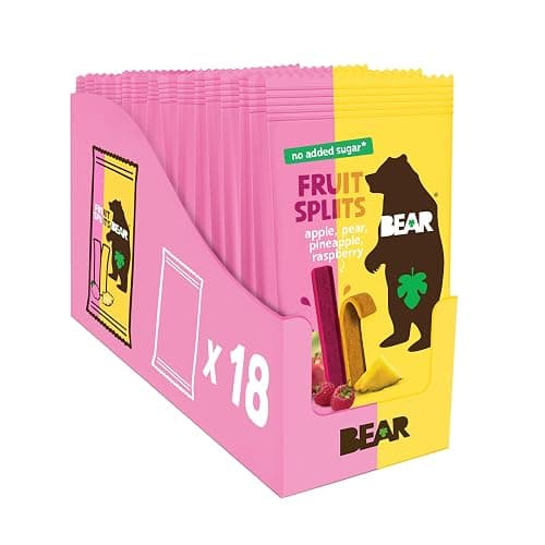 BEAR Real Fruit Snack Splits - Gluten Free, Vegan, and Non-GMO - Raspberry and Pineapple – Healthy School And Lunch Snacks For Kids And Adults, 0.7 Ounce (Pack of 18) - Image 1