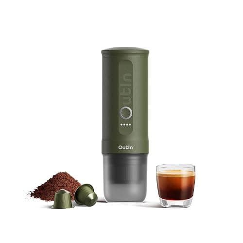 Outin Nano Portable Electric Espresso Machine, Travel Coffee Maker for Camping, Car Coffee Maker Self-Heating with USB-C, With Ground Coffee & NS Capsule for RV, Hiking, Office - Forest Green - Image 1