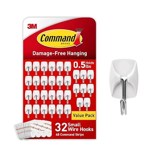 Command Small Wire Toggle Hooks, 32 Count, and 48 Strips, Damage Free Hanging Wall Hooks with Adhesive Strips, No Tools Required for Hanging, Organization and Storage, Holds up to 0.5 lb - Image 1