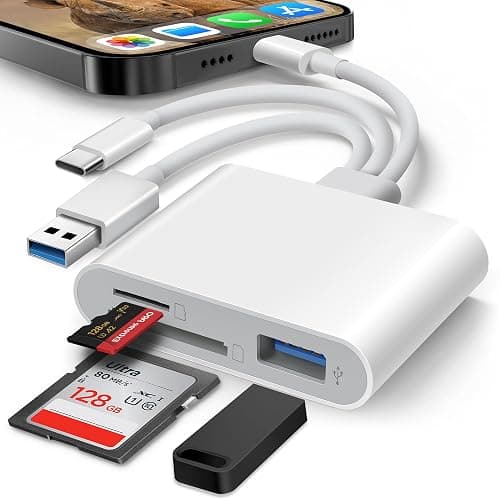 SD Card Reader for iPhone iPad Mac, Lightening & USB-C & USB-A 3 in 1 Memory SD Card Adapter, Support SD/MicroSD/USB OTG, High-Speed Trail Camera Card Viewer,Portable No App Plug & Play - Image 1