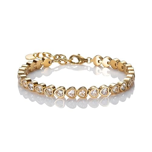 namana Heart Tennis Bracelet for Women, Stainless Steel Tennis Bracelets for Women set with Heart Shaped Crystals, Steel or Gold Plated Heart Bracelets for Her - Image 1