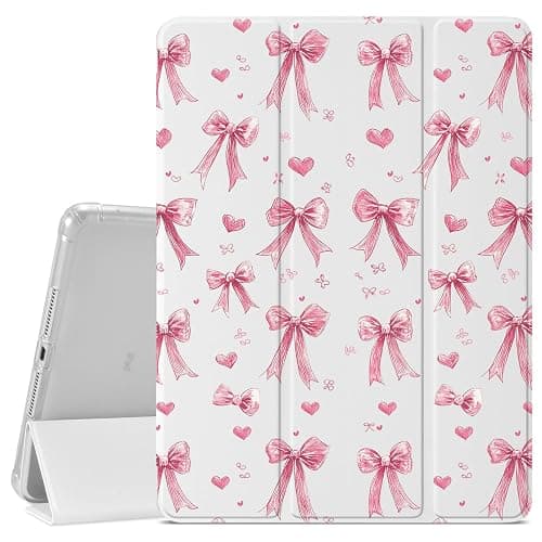 JOYLAND Girly Ribbon Bow Pattern Case for iPad (A16) 11th Gen 2025 11-inch/10th Gen 2022 10.9 inch, Pencil Holder & Clear Transparent Soft TPU Back & Trifold Pad White Shell for Girls Women - Image 1