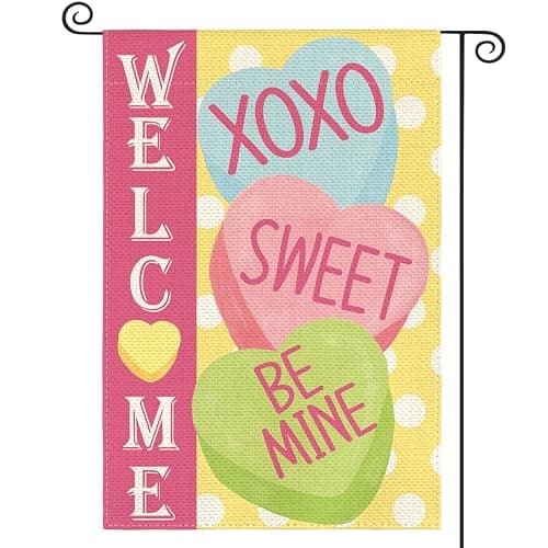 AVOIN colorlife Candy Love Hearts Welcome Garden Flag 12x18 Inch Double Sided Outside, Valentines Day Rustic Anniversary Yard Outdoor Decoration - Image 1