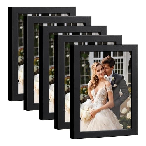 HappyHapi 4x6 Picture Frame Set of 5, Black Frames Display Photo 3.5x5 with Mat or 4x6 without, Gallery Wall Frame Set, Wall or Tabletop Display (Black) - Image 1