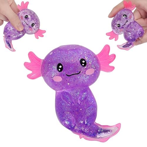 Axolotl Squishy Stress Relief Toy Glitter Fidget Toys Cute Malt Sugar Axolotl Toy Fidget Toys Adults Fidget Toy for Kids Youth Adult, Party Favors Anxiety Relief Squishy Toys(Purple) - Image 1