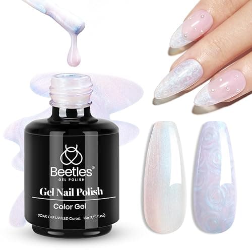 Beetles Pearl Gel Nail Polish - Swirling Clouds 15ML Pearl White Gel Polish Shimmer Mermaid Iridescent Pearlescent Nail Polish Soak Off Uv LED Lamp Need Manicure Salon DIY Nail Art Gift for Women - Image 1