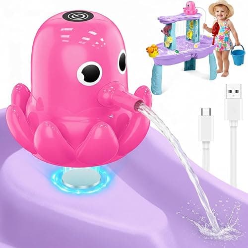 Water Table Pump, Battery Powered Continuous Water Pump for Water Table, Cordless Octopus Rechargeable Magnetic Pump, No Drill Installation, Outdoor Water Play Accessory for Kids (Pink) - Image 1