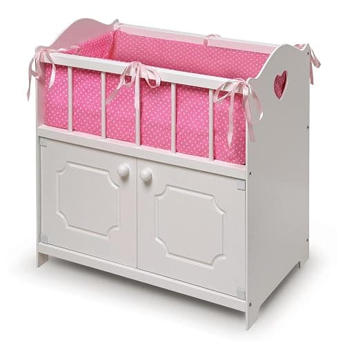 Badger Basket Wooden Baby Doll Crib with Bedding and Storage - Wooden Bed with Blanket, Pillow, and Personalization Kit - Ideal for Baby Dolls and Girl Dolls Ages 3+ - White - Image 1