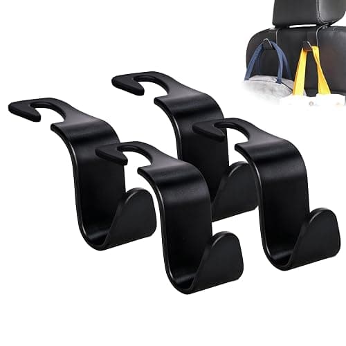 Amooca Car Seat Headrest Hook 4 Pack Hanger Storage Organizer Universal for Handbag Purse Coat fit Universal Vehicle Car Black S Type - Image 1
