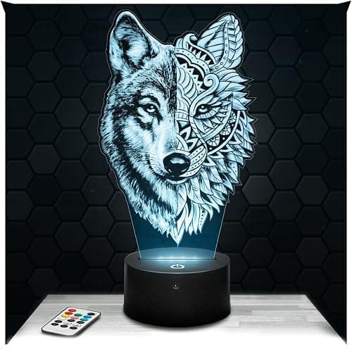 Lampephoto.fr - Lampe 3D Loup Double Face Décoration Animal Réaliste Mandala, Idée Cadeau Homme Femme Objet Loup Double Face Veilleuse Adulte Déco Chambre, Idee Cadeau Noel Homme Femme Original, TOP - Image 1