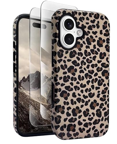 J.west Compatible with iPhone 16 Case 6.1 inch with 2 Pack Tempered Glass Screen Protectors Cute Animal Leopard Hybrid Cover for Girls Women Aesthetic Protective Phone Cases Cheetah - Image 1