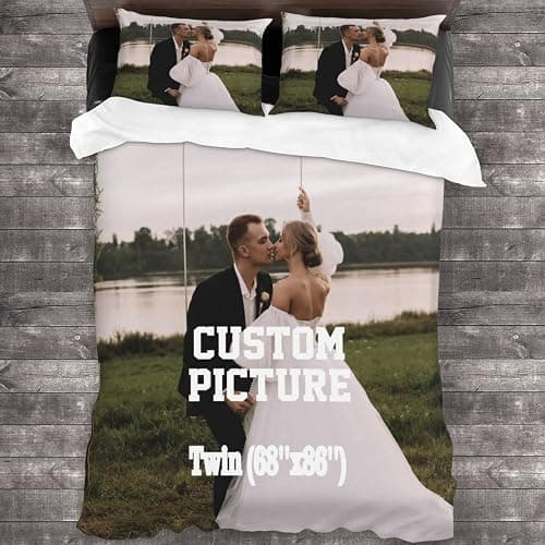 Custom Comforter Set Twin Personalized Duvet Cover with Picture Text Logo Comforter Set with 2 Pillowcases (68''x86''/173x218cm) Black - Image 1