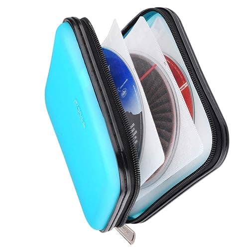 XiongYe CD DVD Wallet, 32 Capacity Heavy Duty, DVD CD Case Holder for Car,Portable DVD/VCD Storage Disk, Hard Shell Sturdy case, Car CD Disk Holder,Booklet, Blu-ray Wallet (32 Capacity,Skyblue) - Image 1