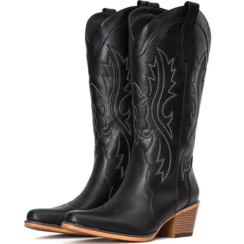 IUV Cowboy Boots For Women Western Cowgirl Boots Mid Calf Snip Toe | Chunky Heel Ideal for low insteps - Image 1