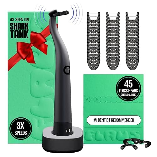 FLAUS Electric Flosser (Oprah's List, Shark Tank) 3 Speeds + 45 Refill Heads (Gentle Gliding Floss for Sensitive Gums) Water Flosser Alternative, Dentist Recommended Tooth Flossers Dental Floss Picks - Image 1