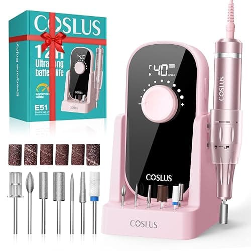 COSLUS Electric Nail Drill Professional: 40000 RPM Rechargeable Nail File with Stand for Acrylic Gel Nails - Stable & Smooth Grinding, Easy to Use, Ideal for Beginners Women, Home DIY and Salon, Pink - Image 1