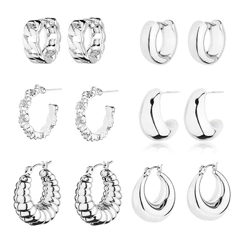 HILXURY Gold Chunky Hoop Earrings Set for Women, 14K Gold Plated Twisted Huggie Hoop Earring Hypoallergenic, Thick Open Hoops Set Lightweight - Image 1