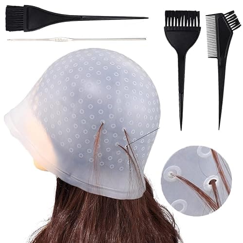 Punched Hole Silicone Highlight Hair Cap with Hair Coloring Brushes and Needle,Highlighting Frosting Cap,Highlight Cap,Professional Salon Silicone Hairdressing Tools for Women Men - Image 1