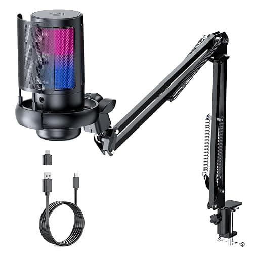 RGB Gaming Microphone with Boom Arm: USB Mic for PC - Streaming Microphone - Podcast Microphone Accessories - Mic for Computer - Suit for Youtube Titok - Image 1