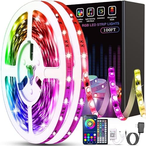 Tenmiro Led Lights for Bedroom 100ft(2 Rolls of 50ft) Smart Music Sync Color Changing LED Strip Lights with App and Remote Control RGB LED Strip, LED Lights for Room Home Party Decoration - Image 1