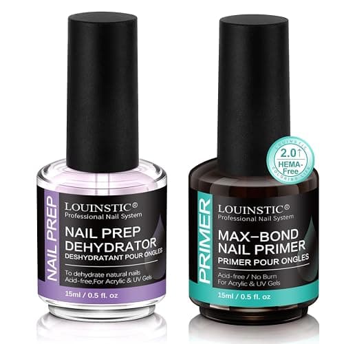 LOUINSTIC Nail Prep Dehydrator and Acid-Free Primer, Quick-Dry & Safe for Nails, for UV Gel, Acrylic, Gel Nail Polish & Press-On Nails Hema-Free – Professional Salon & DIY Manicure Kit, 15ml - Image 1