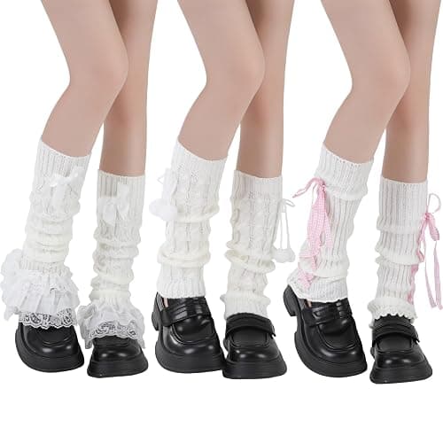Jspupifip Kawaii Leg Warmers for Girls, Y2K Lolita Ballet Leg Warmer Ribbed Knit Bow Cute Knee High Legwarmers - Image 1