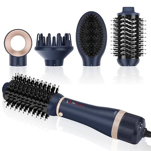 Hair Dryer Brush Set, IG INGLAM 4 in 1 Blowout Brush, Negative Ion Detachable Hair Dryer & Styler Volumizer Hot Air Hair Dryer Brush with 2 Styling Brush Heads, Prussian Blue - Image 1