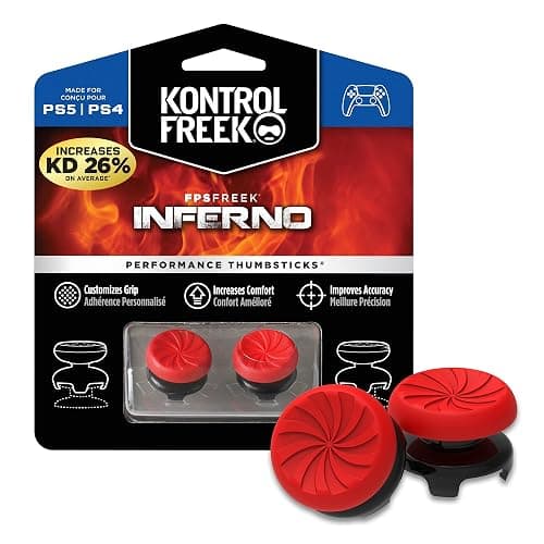 KontrolFreek FPS Freek Inferno for PlayStation 4 (PS4) and PlayStation 4 (PS5) Controller | Performance Thumbsticks | 2 High-Rise Concave | Red - Image 1