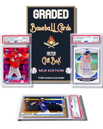 Three Graded Baseball Cards Gift Box: MLB Edition │Three Premium PSA/BGS Graded 10, 9.5 or 9 Cards │Potential Rookie Autographs & Numbered RC Refractors│Gift for Baseball Fans│by Slabs of Heat - Image 1