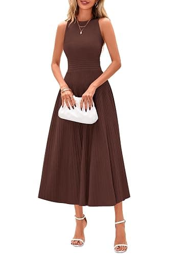 PRETTYGARDEN Women's Summer Pleated Midi Work Dress | Sleeveless A Line Knit Business Dresses, Spring Semi Formal Long Dress for Wedding Guest, Cocktail Party, Teacher Outfits - Image 1