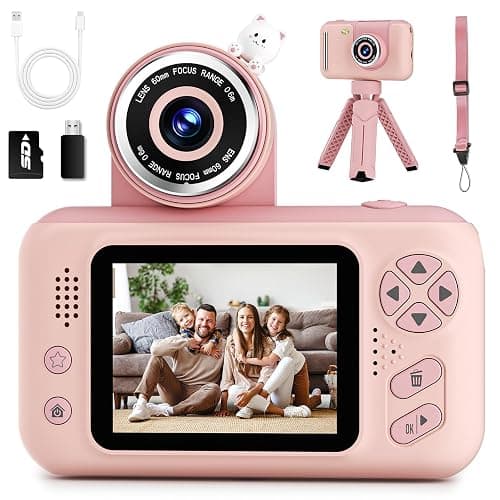 Kids Camera for Girls Age 3-12, Children Selfie Digital Camera with Tripod, HD Toddler Camera for Kids, Birthday Gifts for Girls Boys, Cute Pink Video Camera Toys - 32G SD Card Included | Children Travel Camera HD Digital Video Camcorder, With Tripod, SD Card Included, Toddler Festival Birthday Gifts - Image 1