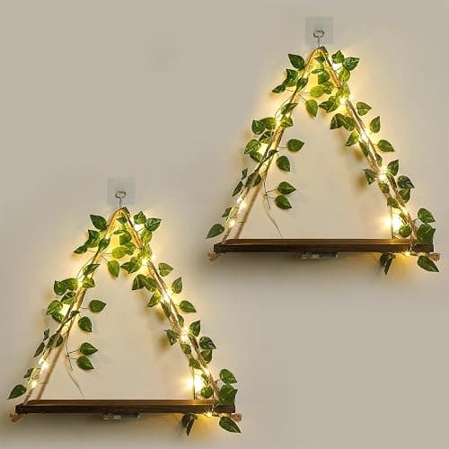 Forest Angle Shelf for Wall,Floating Shelves,Floating Shelves for Wall No Drilling,Adhesive Shelves,Command Strip Shelf,Room Decor Aesthetic,Plant Shelf Wall,Whimsical Decor,2-Piece Set(Green Leaf) - Image 1