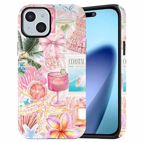 Dahimomo Summer Cute Phone Case for iPhone 14/iPhone 13 6.1", 2-in-1 Girly Aesthetic College Pink Bow Design Pattern, Camera Lens Protective Shockproof Bumper Slim Cover for Girl Women - Image 1