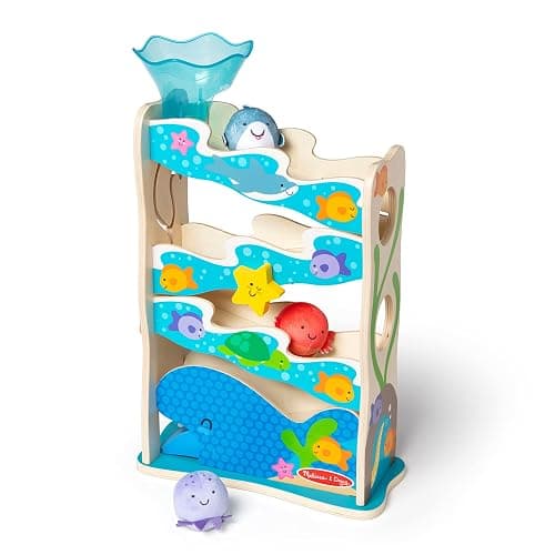 Melissa & Doug Rollables Ocean Slide Wooden Baby Ball Drop Toy, 5-Piece Ocean-Themed Infant Toys, Early Learning Activity for Fine Motor Skills & Sensory Play, Toddler Toys for Kids Ages 12m+ - Image 1