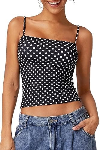 QINSEN Women's Double Lined Basic Tank Top Adjustable Spaghetti Straps Sleeveless Camisole Shirts - Image 1