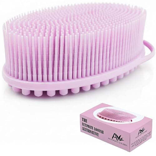 Silicone Body Scrubber for Shower - Gentle Exfoliating Back Scrubber with Soft Bristles - Avilana Premium Dual Sided Bath Brush Massage - Loofah Alternative for Sensitive Skin - Gift Women Men - Image 1