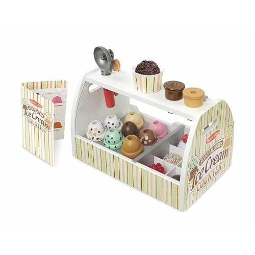 Melissa & Doug Wooden Scoop and Serve Ice Cream Counter With Play Food and Accessories (28 Pcs) Pretend Food, Ice Cream Toys, For Kids Ages 3+ - Scoop & Serve Ice Cream Counter - Image 1